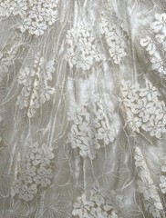 VTG 50s 60s Floral Lace Wedding Dress 34″ Bust 4 6 Full Skirt Off the Shoulder