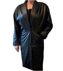 Jacqueline Ferrar Vintage Medium Trench Coat 1980s-90s Black Genuine Leather