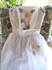 VTG 1950s White Satin & Netting Formal Bridal Prom Dress Gown W/ Flowers Size XS