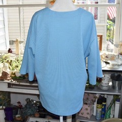 Vintage 1970s Blue Geometric Tunic Top Handmade Mod Blouse Plus Size XL