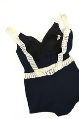 Vintage 60s Rose Marie Reid Navy Blue Sheer Crochet Trim Swimsuit Bathing Suit M