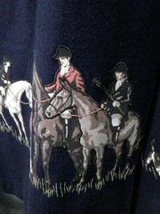 Vtg 70’s Equestrian English Riding Fox Hunt Applique Navy Wool Wrap Maxi Skirt S