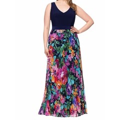 X by XSCAPE Floral V-Neck Gown Navy size 12 NWT