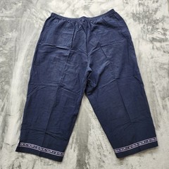 Vintage Dressbarn Pants Womens 22W Blue Silk Linen Blend Crop Capri Embroidered