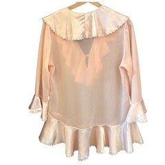 Vintage Ethereal Ruffle Peach Satin Blouse Ruffle Coquette Balletcore Romantic