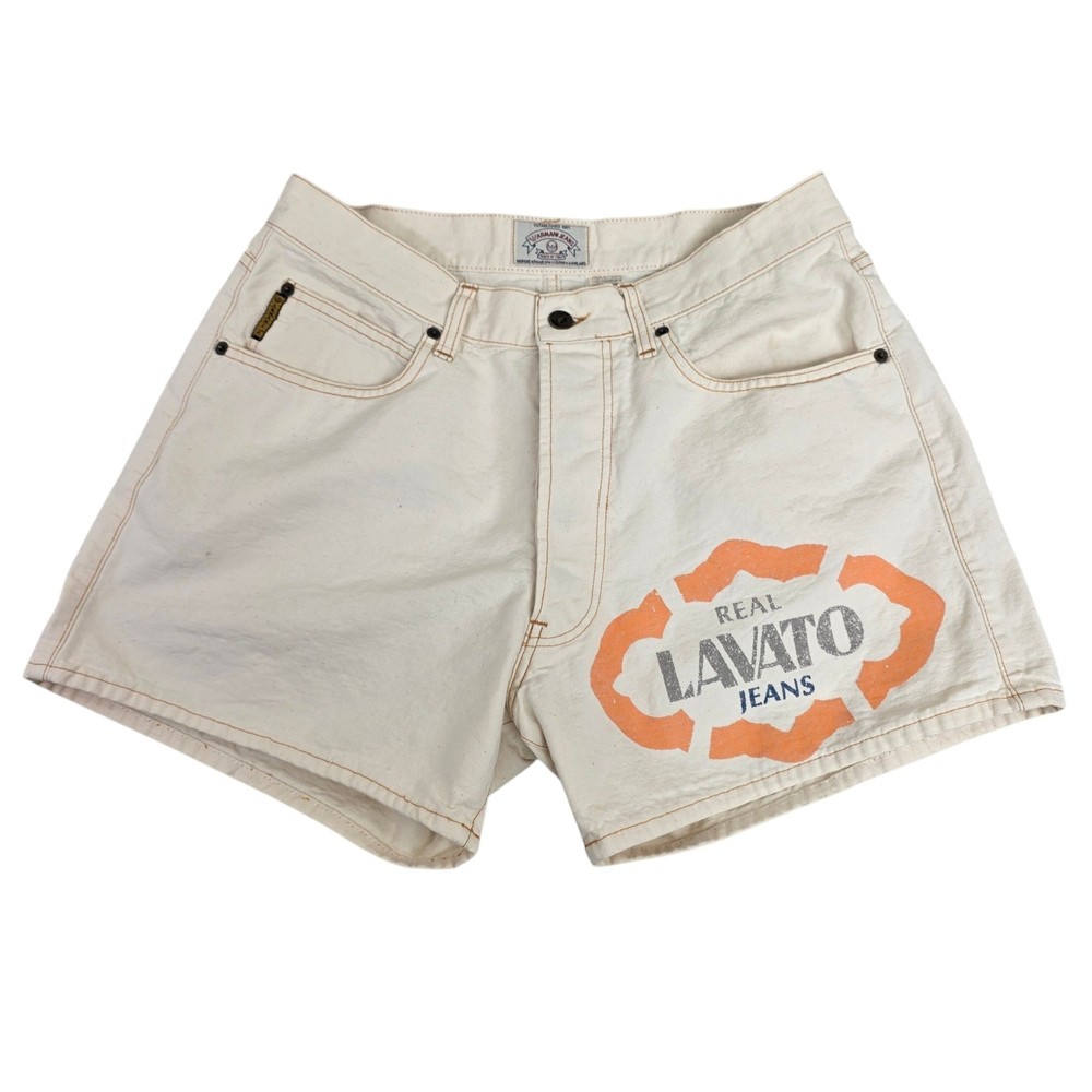 RARE Vintage 90s Armani Jeans Shorts Womens 32 High Waisted Cream Denim