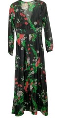 Vintage 1970s Sheer Dress Robe Size 5-6 Black Daisy Floral Hippie Boho