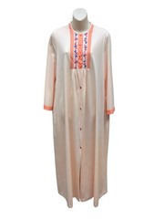 Vintage 70s 80s Lorraine Button Front Housecoat Robe Nightgown Large Peach Nylon