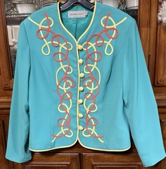 Vintage 1980s Howard Wolf Retro Green Teal Toggle Festive Jacket Size 12
