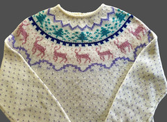 1980’s RICKI Fair Isle Sweater with Purple, Pink & Green Pastels on White Vtg Lg