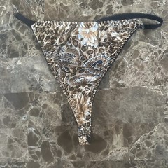 NWOT VTG 80s 90s Wet Look Shiny Satin Bikini string panties Sz S Nylon Leopard