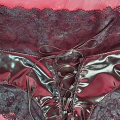 Black Stretch Lace Wet Look Shiny Sissy Brief Panties w Ties sz S iEFiEL