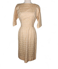 1960s Joan Lee of New York Pale Gold Lace Vintage Wiggle Dress Size S