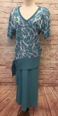 Vintage Dalton Studio 2 pc Knit Set Sweater (Large) Skirt (Medium) Set TEAL 80’s