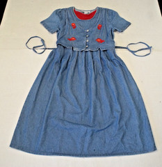 Vintage Dress Sophia Rose Size 10 80s Blue Denim Embroidered Tie Back Bodice