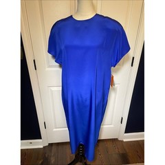 NWT Vintage 90s Liz Claiborne Silk Midi Dress Short Sleeves Shift Size 14 Petite