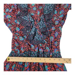 Vintage Plaza South 80s Abstract Geometric Ruffle Midi Dress Black Teal Red 12