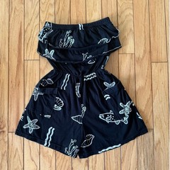 Vintage Gloria’s Fashions Black Sea Life Romper Off Shoulder Medium Resortwear