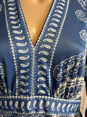 Vintage 70s Hal Ferman Maxi Dress M Blue Paisley Hostess Hippie Union Label