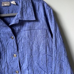 Vintage Chico’s Button Down Jacket Purple Floral Embroidered Cotton Blend 3 XL
