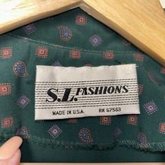 S.L. Fashions Vintage Green Geometric Print Belted Collared Shirt Dress Medium