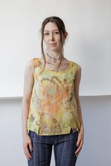Vintage 90s Yellow Orange Floral Sleeveless Shell Top Women’s M Square Neck