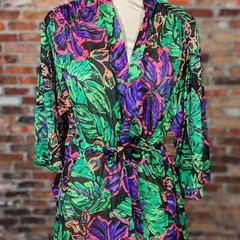 Vintage 80s 90s Bright Floral Beach Coverup Medium w/ Pockets ILGWU Union Made