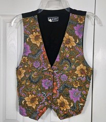 Boho Cottagecore Vtg 90s Floral Beaded Vest S Waistcoat Art To Wear Psychedelic