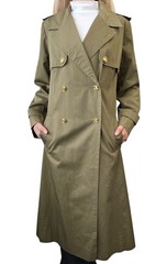 CELINE Vintage Macadam Logo Button Trench Coat Long Jacket Khaki Gold Cotton