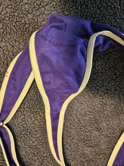 MUDD Women’s Low Rise Lucky Mudd Logo Thong Panties SMALL Purple NWT