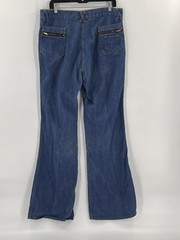 Vintage Royal Crown Blue Jeans Zipper Pockets Flare Wide Leg Size 38 (37Wx35L)