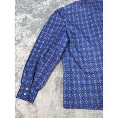 Ragazza Vtg 80s Blue Geometric Diamond Bow Tie Neck Button Up Secretary Blouse