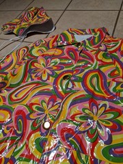 Vintage 1960’s 1970’s MOD Style Vinyl Shiny Psychedelic Rain Coat Jacket Hat MCM