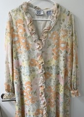 Vintage BULLOCKS WILSHIRE Peach Green Blue Floral Robe Size M? Snaps Delicate