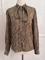 Vintage YSL Saint Laurent Rive Gauche Silk Paisley Bow Blouse FR 38