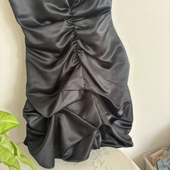 Vintage 80s Black Liquid Satin Mini Dress With Ruching Small Extra Small – ,