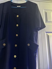WEILL Paris Vintage Navy Blue Button Front Dress Gold Crest Buttons Old Money