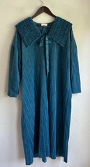 Vintage Lady Camille Velvet Robe House Coat XL Teal Blue Oversized Collar Bow