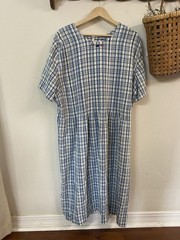 Lady Darby 90’s Style Blue Plaid Dress With Floral Details Size 20W