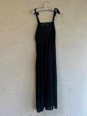 Vintage 70s black lace slip dress tie shoulders nightgown lingerie