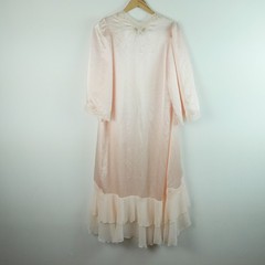 Vintage Blanche Pink Satin Nightgown Robe Set Peignoir Lace Sheer Ruffle P XS
