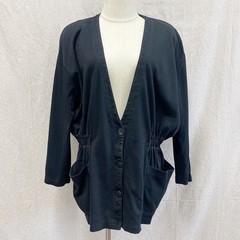 VINTAGE 80s/90s Cotton Adrienne Vittadini Blazer Cardigan w/ Pockets Black Large