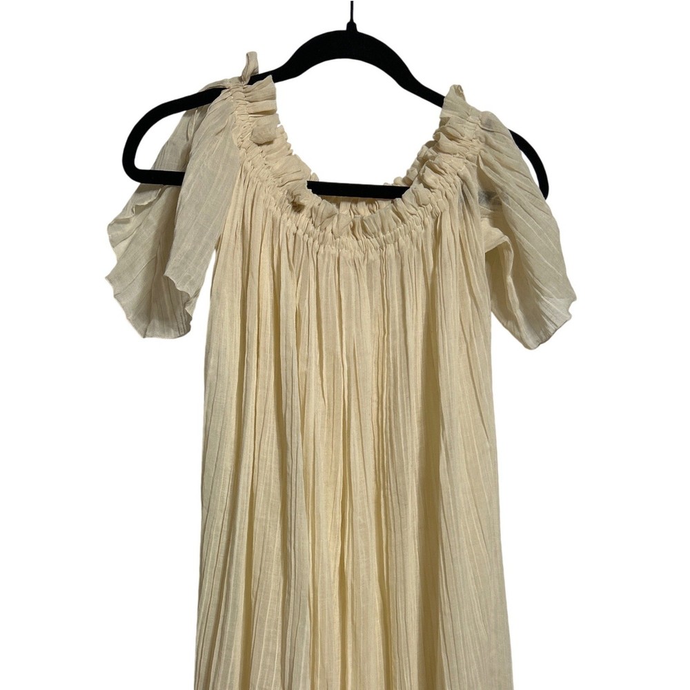 VTG Split Shoulder Sheer Ruffled Night Gown Cream Women’s 16″ Wide 48″ Long