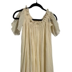 VTG Split Shoulder Sheer Ruffled Night Gown Cream Women’s 16″ Wide 48″ Long