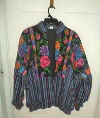 Casa Maya Embroider Zip Guatemala Blanket Jacket Nehru Collar Blu/Blk/Fuchsia