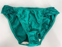 Vintage LIQUID Wet-Look Foil SATIN Green Lace Second Skin Bikini PANTY M/6