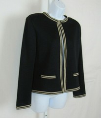 VTG 1960s 70s JAMES KENROB BY DALTON BLACK KNIT SWEATER BLACK TAN TRIM