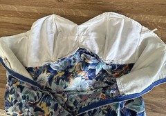Vintage MAILE BLUE FLORAL DRESS Mid Century 1950s HALTER Fitted MADE in HAWAII