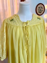 Vintage 1960s Peignoir Set Yellow Nylon Chiffon Matching Robe And Nightgown