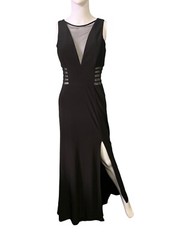 VTG 90s y2k Maxi Dress Gown Night Way Evening Formal Mesh Slit Lrg Black
